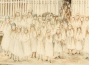 Students at the first schoolhouse about 1864